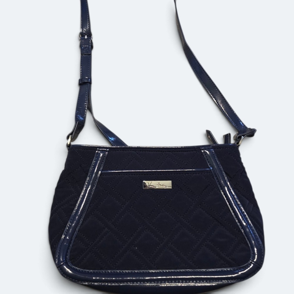 Vera Bradley Navy Blue Quilted Microfiber Crossbody Bag Patent Trim